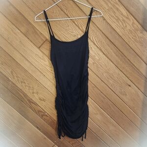 5B Style black bodycon ruched side tie bottom spaghetti strap medium dress